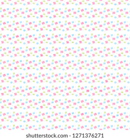 Seamless vector pattern with pink, blue, green flowers on a white background. Floral illustration of handmade, artistic, with old antique texture. Beautiful tile, wrapping, textile, cards, wallpaper d