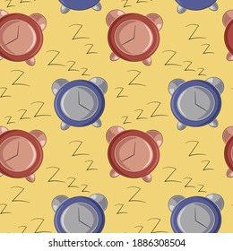 Seamless vector pattern with pink and blue Alarm. It can be used for textiles of clothing and things, paper products, wrapping, wallpaper, decor, notebook, interior and background