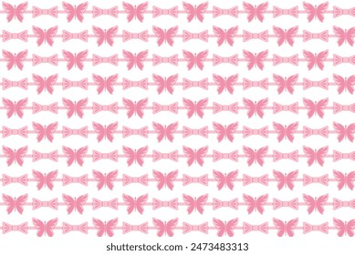 Seamless vector pattern of pink butterfly  and bow ties on white background. Witty elegant design in retro style. Perfect for save the date cards, wrapping paper and other wedding related purposes.