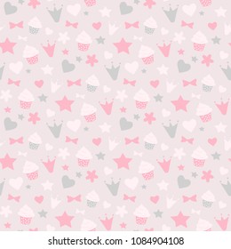 Seamless vector pattern in pink color theme, perfect stuff for baby shower, greeting cards, invitations, etc.