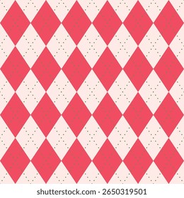 Seamless vector pattern pink cream argyle dotted diamond background geometric traditional textile print feminine decorative design elegant sweater fabric retro soft warm style