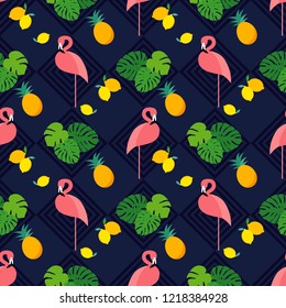 Seamless vector pattern with Pink Flamingo on textured background. Can be used for wallpaper, textile, invitation card, wrapping, web page background.