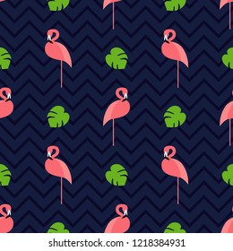 Seamless vector pattern with Pink Flamingo on textured background. Can be used for wallpaper, textile, invitation card, wrapping, web page background.