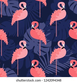 Seamless vector pattern with Pink Flamingo on textured background. Can be used for wallpaper, textile, invitation card, wrapping, web page background.