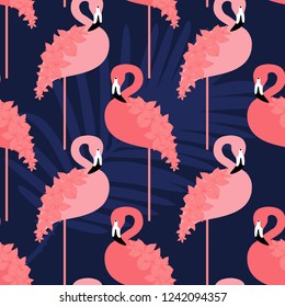 Seamless vector pattern with Pink Flamingo on textured background. Can be used for wallpaper, textile, invitation card, wrapping, web page background.