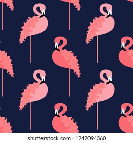 Seamless vector pattern with Pink Flamingo on textured background. Can be used for wallpaper, textile, invitation card, wrapping, web page background.