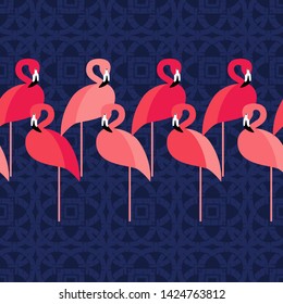 Seamless vector pattern with Pink Flamingos. Cute cartoon. Vector illustration. Can be used for wallpaper, textile, invitation card, wrapping, web page background.