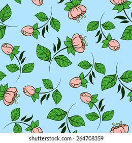 Seamless vector pattern with pink flowers.