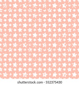 Seamless vector pattern. Pink geometric background with stars Grunge texture with attrition, cracks and ambrosia. Old style vintage design. Graphic illustration
