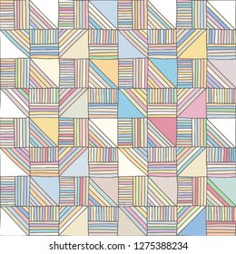 Seamless vector pattern. Pink geometrical hand drawn background with figures, squares, lines. Print for background, wallpaper, packaging, wrapping, fabric.