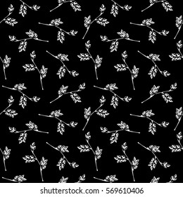 Seamless vector pattern, pink hand drawn background with branch and leaves. Hand sketch drawing. Doodle style. Series of Hand Drawn Patterns.