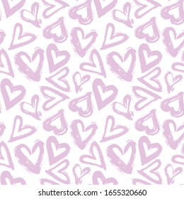 Seamless vector pattern of pink hearts drawn 