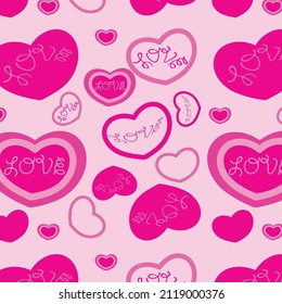 Seamless vector pattern with pink hearts. Postcard, cover, packaging background for valentine's day, women's day, birthday.