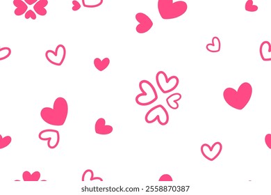 Seamless Valentine’s vector pattern with pink hearts. Sweet and cute design, perfect for gift wrap, backgrounds, fabrics, and carpets.