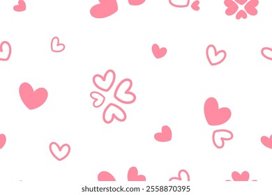 Seamless Valentine’s vector pattern with pink hearts. Sweet and cute design, perfect for gift wrap, backgrounds, fabrics, and carpets.