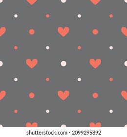 Seamless vector pattern with pink love hearts on grey background. Romantic modern wallpaper design. Decorative Valentine fashion textile.