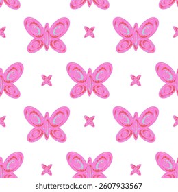 Seamless vector pattern with pink patterned butterflies, decorative and elegant design.