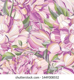seamless vector pattern with pink peonies