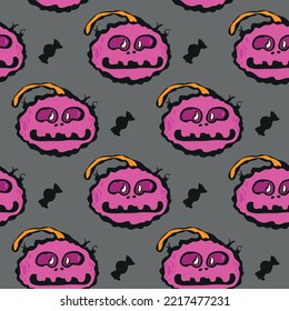 Seamless vector pattern with pink pumpkins for Halloween.