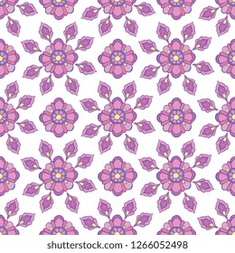 Seamless vector pattern with pink and purple flower elements