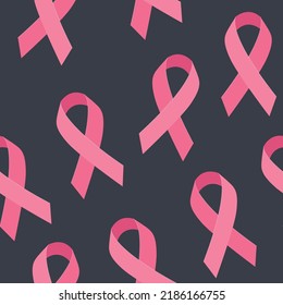 Seamless vector pattern with pink ribbon for World Breast Cancer Awareness Month and International day against breast cancer in October. Modern illustration.