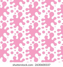 Padrão de vetor sem emenda com salpicos cor-de-rosa sobre fundo branco. Ideal para tecido, embrulho de presente, notebooks, papéis de parede, mídias sociais, produtos para crianças e embalagens na moda.