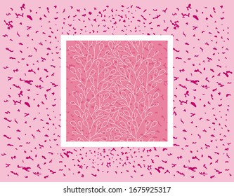 Seamless vector pattern with pink spots and floral elements.