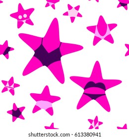 Seamless vector pattern with pink starfishes. Summer vacation design