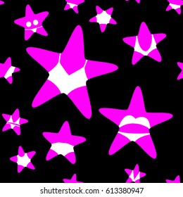 Seamless vector pattern with pink starfishes. Summer vacation design
