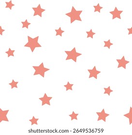 Seamless vector pattern with pink stars on white for wrapping, kraft, cards, fabric, textile, ceramic