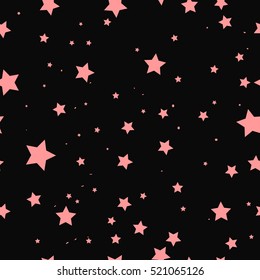 Seamless vector pattern with pink stars on black for wrapping, kraft, cards, fabric, textile, ceramic