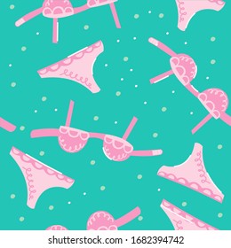 Seamless vector pattern with pink swimsuits. Bra and thongs are a fun background.