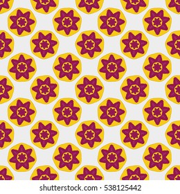 Seamless vector pattern with pink and yellow flowers