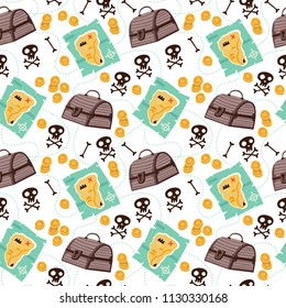 Seamless vector pattern with pirate theme design for typography poster, card, label, brochure, flyer, page, banner design. Vector illustration background. Brown, blue and yellow.