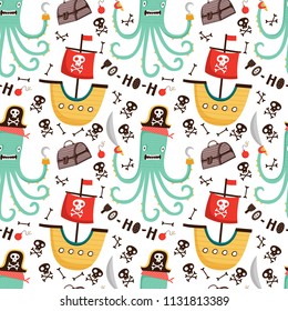 Seamless vector pattern with pirate theme design for typography poster, card, label, brochure, flyer, page, banner design. Vector illustration background. Brown, blue and yellow.