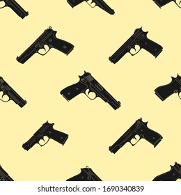Patrón vectorial transparente con pistolas