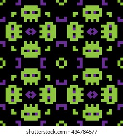 Seamless vector pattern with pixel skulls