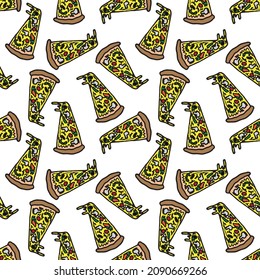 seamless vector pattern pizza in doodle style