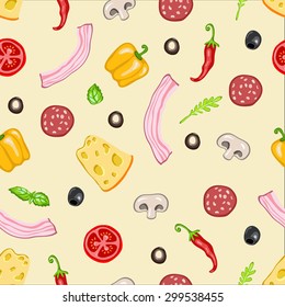 Seamless vector pattern pizza on a beige background