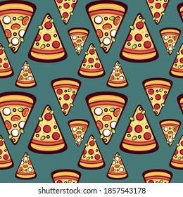 Seamless vector pattern with pizza slices. Template for wrapping paper, packaging and menu.