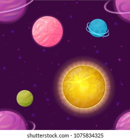 Seamless vector pattern with planets, astronaut and stars. Perfect for textile, covers, wallpapers and other design works