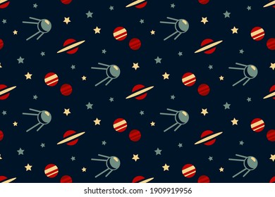 Seamless vector pattern with planets and satellites