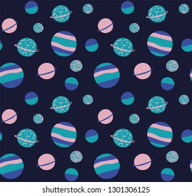 Seamless vector pattern of planets, space decorative