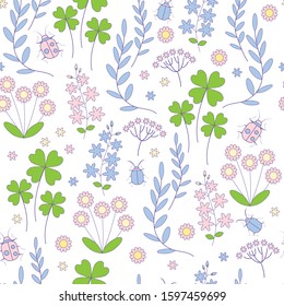 Seamless vector pattern with plants and insects