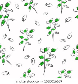 Seamless vector pattern plants outline on white background