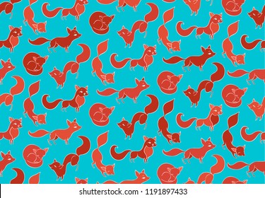 Seamless vector pattern with playing foxes