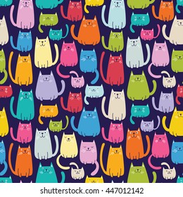 Seamless vector pattern with plenty of cute colorful cats