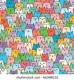 Seamless vector pattern with plenty of cute colorful cats