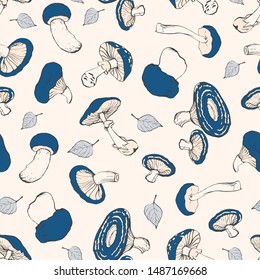 Seamless vector pattern with poisonous and edible mushrooms