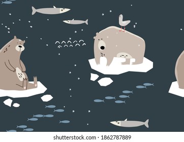 Seamless vector pattern with polar bear. Suitable for printing covers, backgrounds, wallpapers, wrapping paper, textiles, apparel.